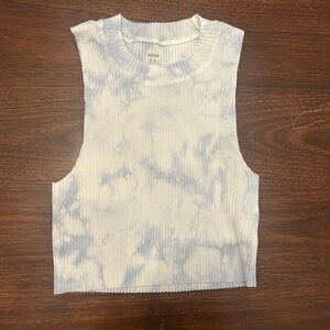 aerie Ribbed Sleeveless Tie-Dye Tank - Light Blue & White